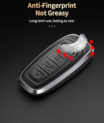 Miniatura 4 de HIBEYO Funda para llavero de coche Audi A6 A7 A8 Q8 SQ8 E-Tron S6 S7 RS6 RS7 Q7 SQ7 Smart Remote Key Shell Metal Cuero Llavero Funda de cuero para
