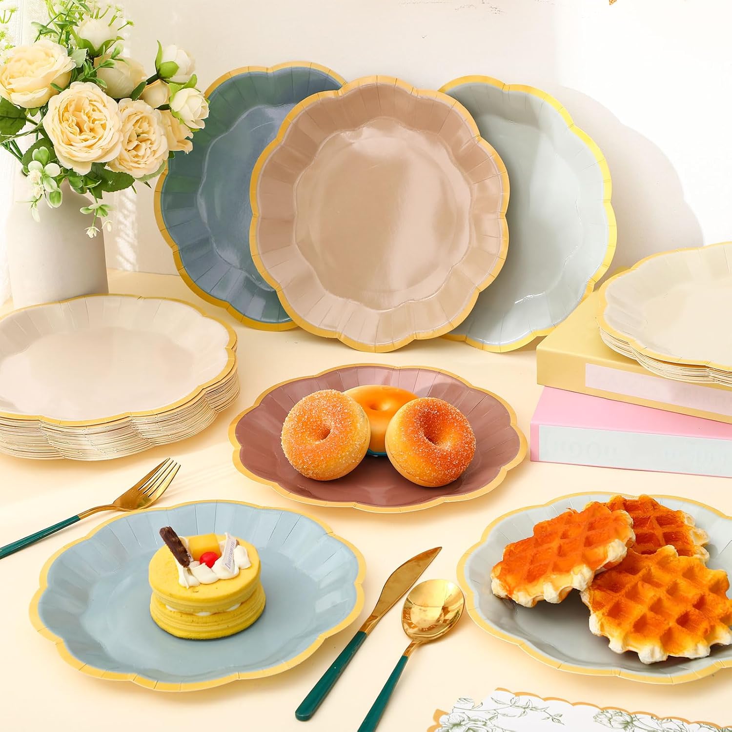 72 Pcs Morandi Color Paper Plates 9 Inch Brown Blue Gradient Scalloped Paper Disposable Dinner Dessert Plates for Birthday Wedding Bridal Party Supplies, 6 Colors - Image 4