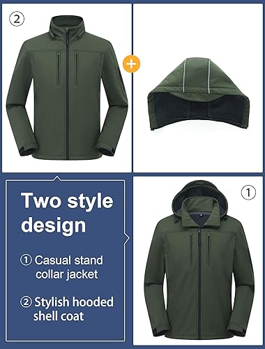 Vista 4 de CREATMO US - Chaqueta militar softshell para hombre con capucha extraíble, forro polar y repelente al agua, con reflectividad para exterior