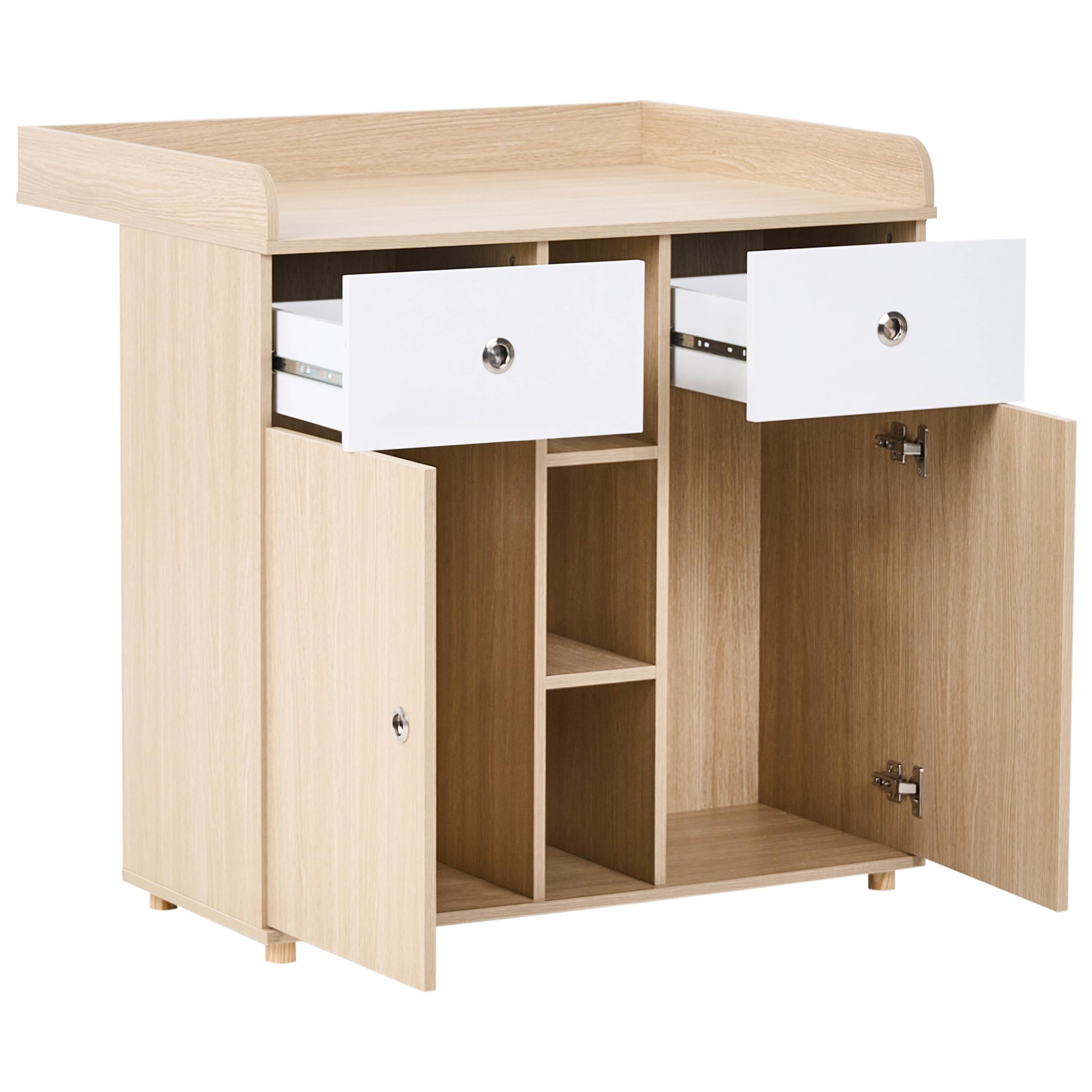 Beliani Baby Wickeltisch Schrank Holzoptik braun 69x90x90 cm 2 Schubladen 3 Fächer 2 Türen