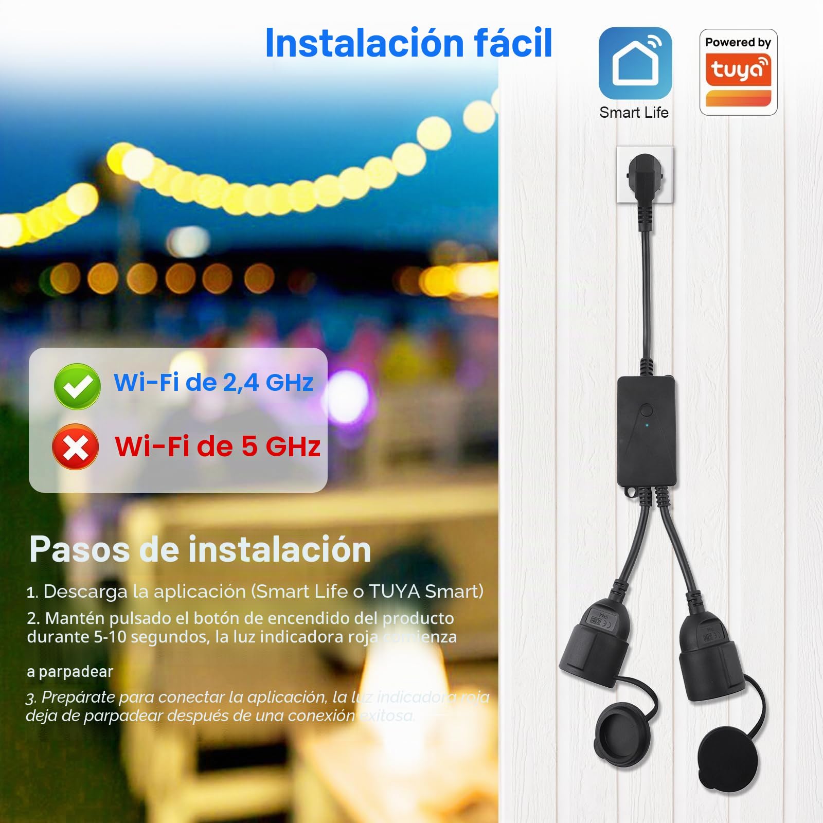 ANTELA Enchufe Inteligente Exterior Impermeable con 2 Tomas, Compatible Alexa y Google Control Remoto y Voz,Medición de Corriente,16A Función Temporizador 2,4GHz,Adecuado para Jardín, Terraza, Balcón