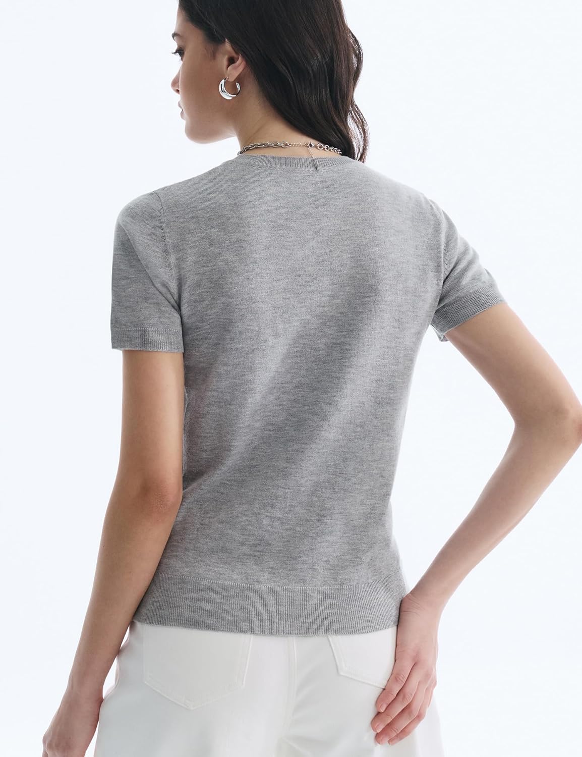 Women's Wool Blend Lightweight Short Sleeve Sweater Crew Neck Pullover Business Summer Tops Grace in Motion Collection