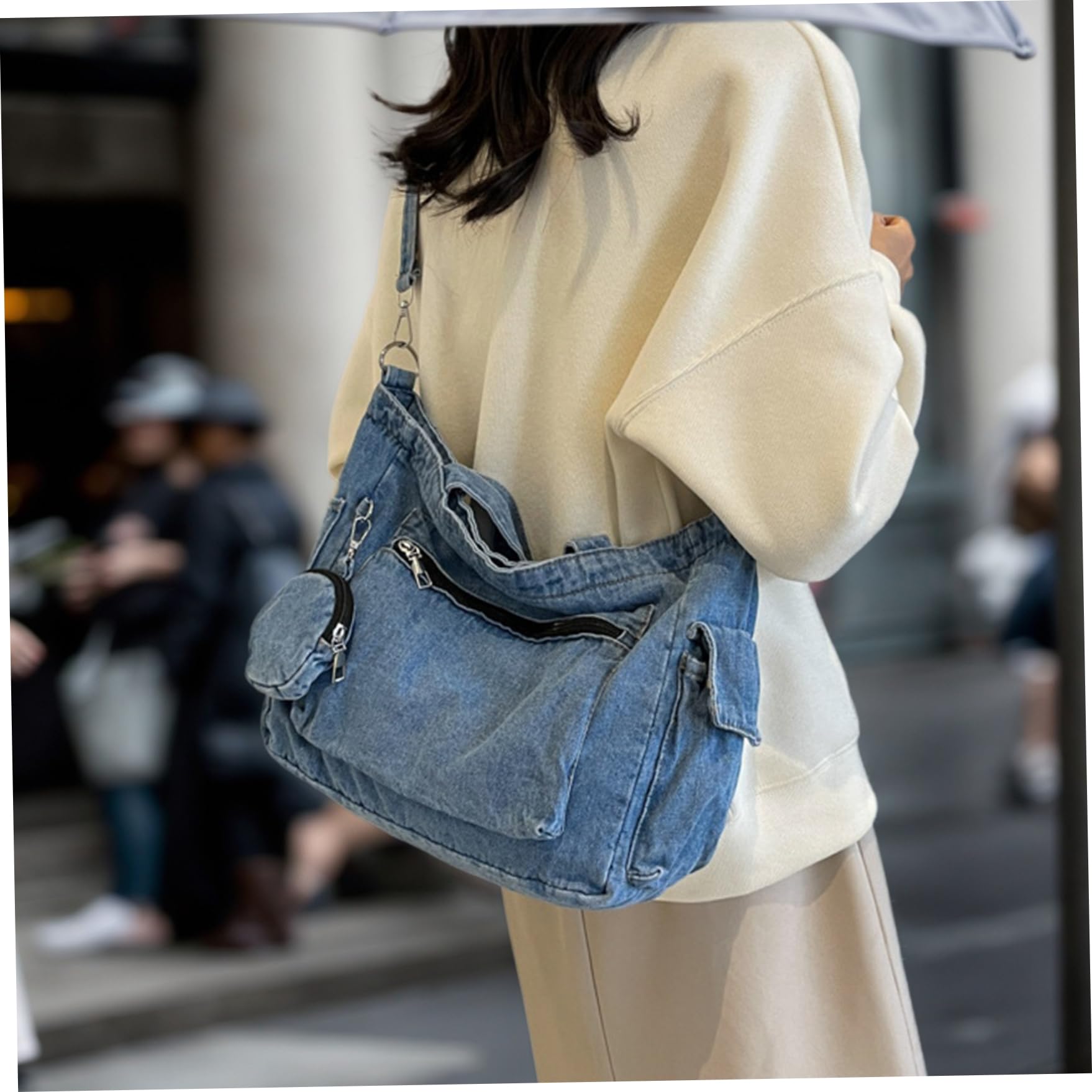 Borsa in Denim da Donna Borsa a Tracolla in Denim Casual a Tracolla Multitasche con Tote e Pochette Appesa con Chiusura Cerniera di Capacità, per Donna, Totes