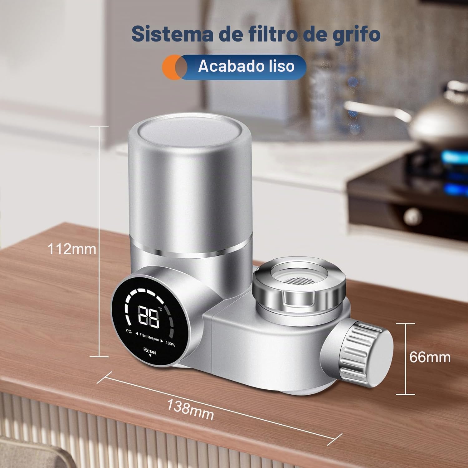 Filtros de agua para grifo, con luz UV e indicador LED, incluye 3 cartucho, Elimina plomo, cloro y metales pesados