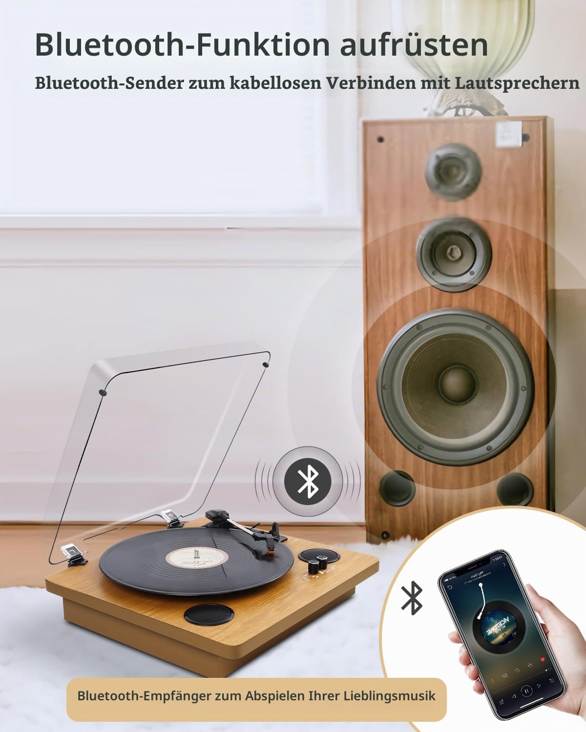 VIFLYKOO Plattenspieler, Schallplattenspieler Bluetooth mit 2 Stereo-Lautsprecher, 3-Gang 33/45/78 u/min, Retro Plattenspieler unterstützt Vinyl zu MP3/Kopfhöreranschluss/AUX-Eingang/RCA-Ausgang