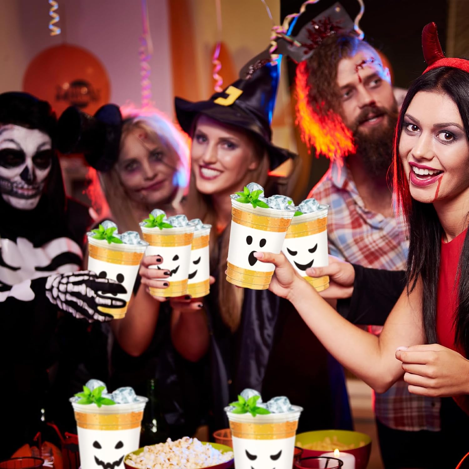 48 Pcs Halloween 12 oz Plastic Cups Ghost Design Disposable Cups for Halloween Party Beer Beverage Ice Cream Snacks - Image 3