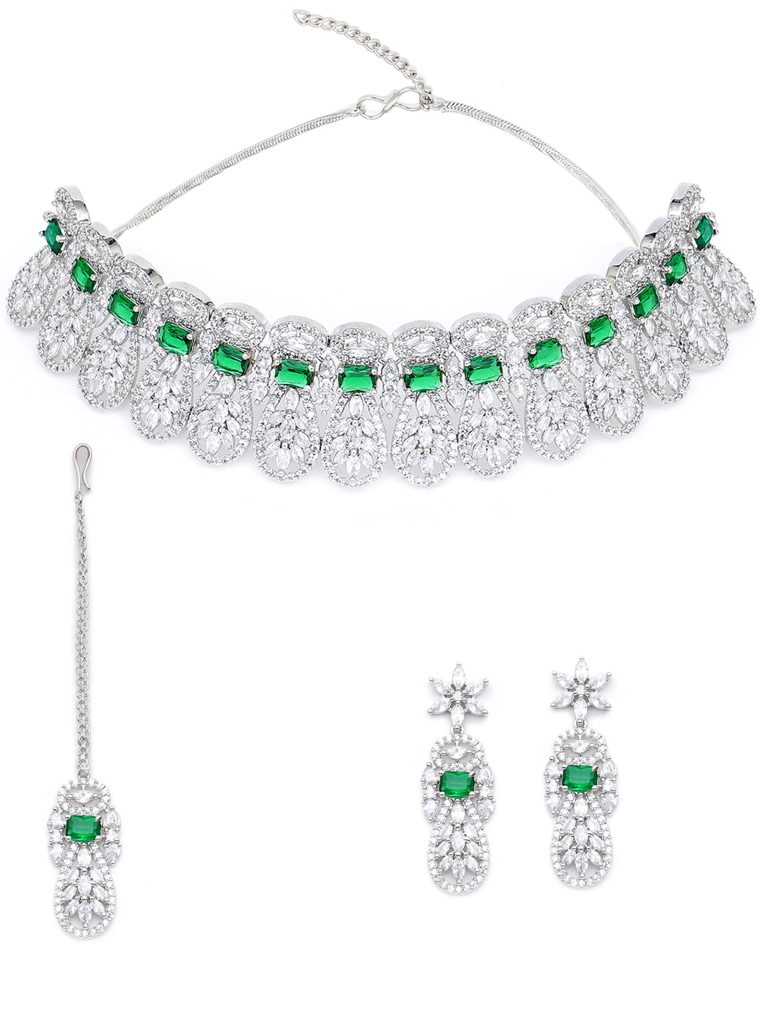 Karatcart Silver Tone Green American Diamond Studded Necklace Set (B09XF4P4ML) Amazon Price History, Amazon Price Tracker