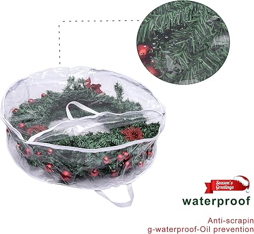 Miniatura 6 de NHRFUJ - Paquete de 2 bolsas de almacenamiento para coronas de Navidad, contenedor transparente de 30 pulgadas con doble cremallera y asa reforzada