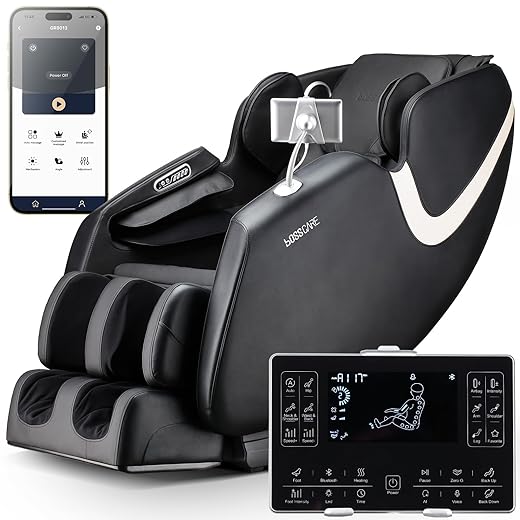 BOSSCARE Massage Chair Recliner with Zero Gravity, Full Body Airbag Easy to Assemble with Bluetooth Speaker, Foot Roller Black