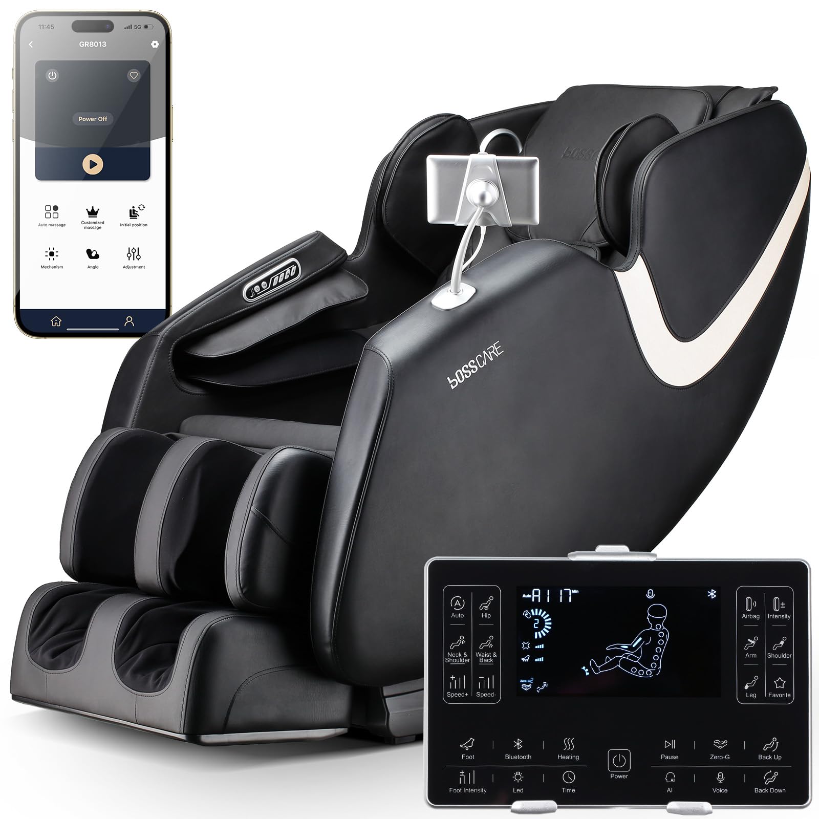 2025 Massage Chair Full Body, AI APP Control Shiatsu Zero Gravity Massage Chair with Foot Roller, Back Calf Heated, Bluetooth Speaker, Relaxing Massaging Recliner for Friend Family