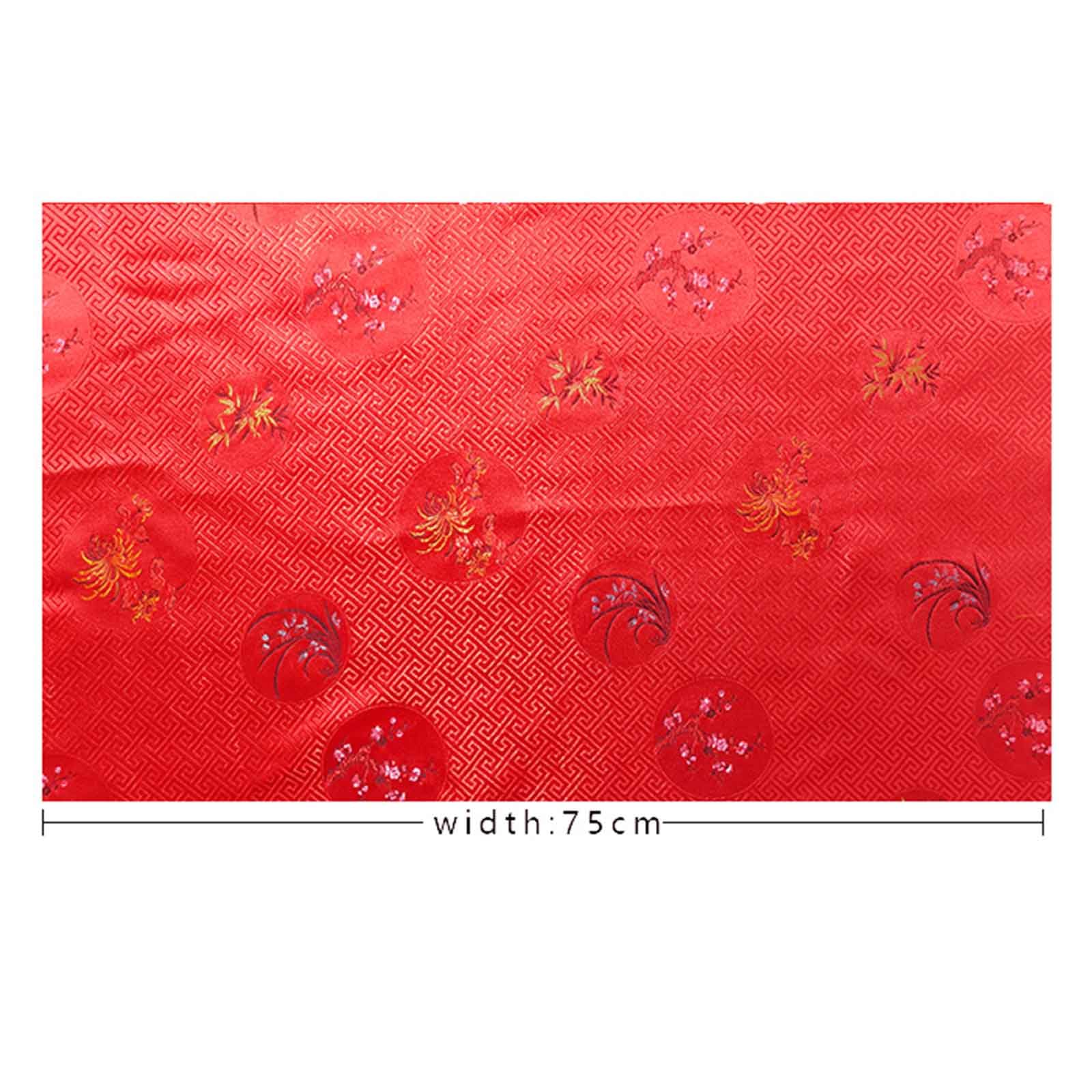 Brokatowa satynowa tkanina kwiatowa do samodzielnego szycia, chiński styl, piękny wzór chryzantemy, krata okienna, rękodzieło, ręcznie robiona, 75X100 cm, czerwona(Red)