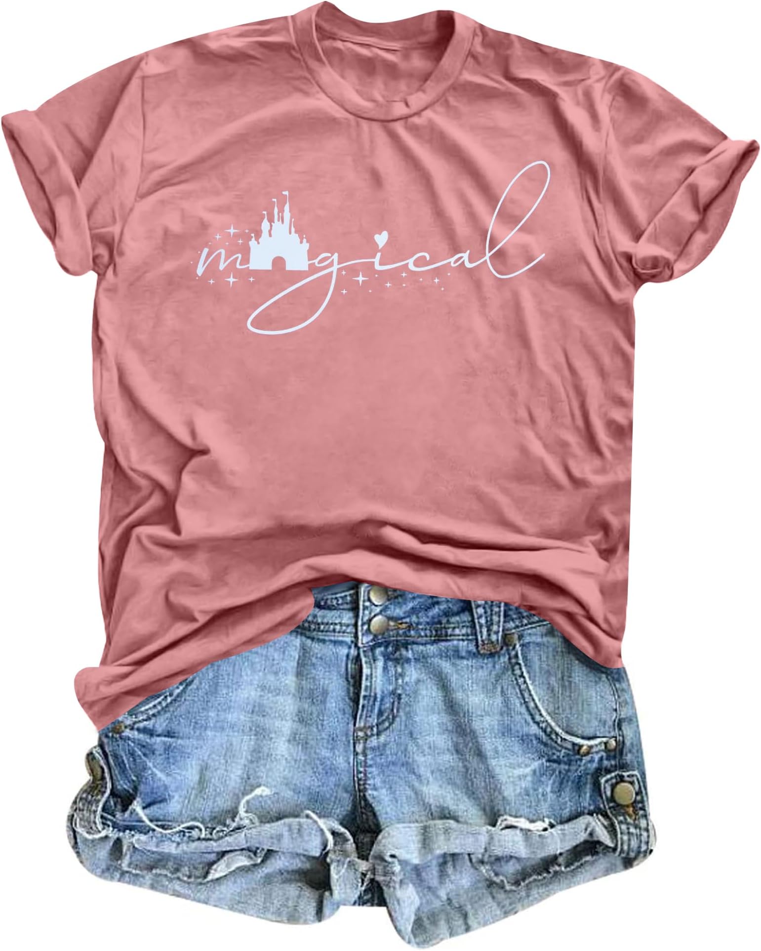 AITOYLYMagical Shirt for Women Magic Kingdom Tshirt Family Vacation Tee Magic Castle Graphic T-Shirt Summer Causal Short Sleeve Tops