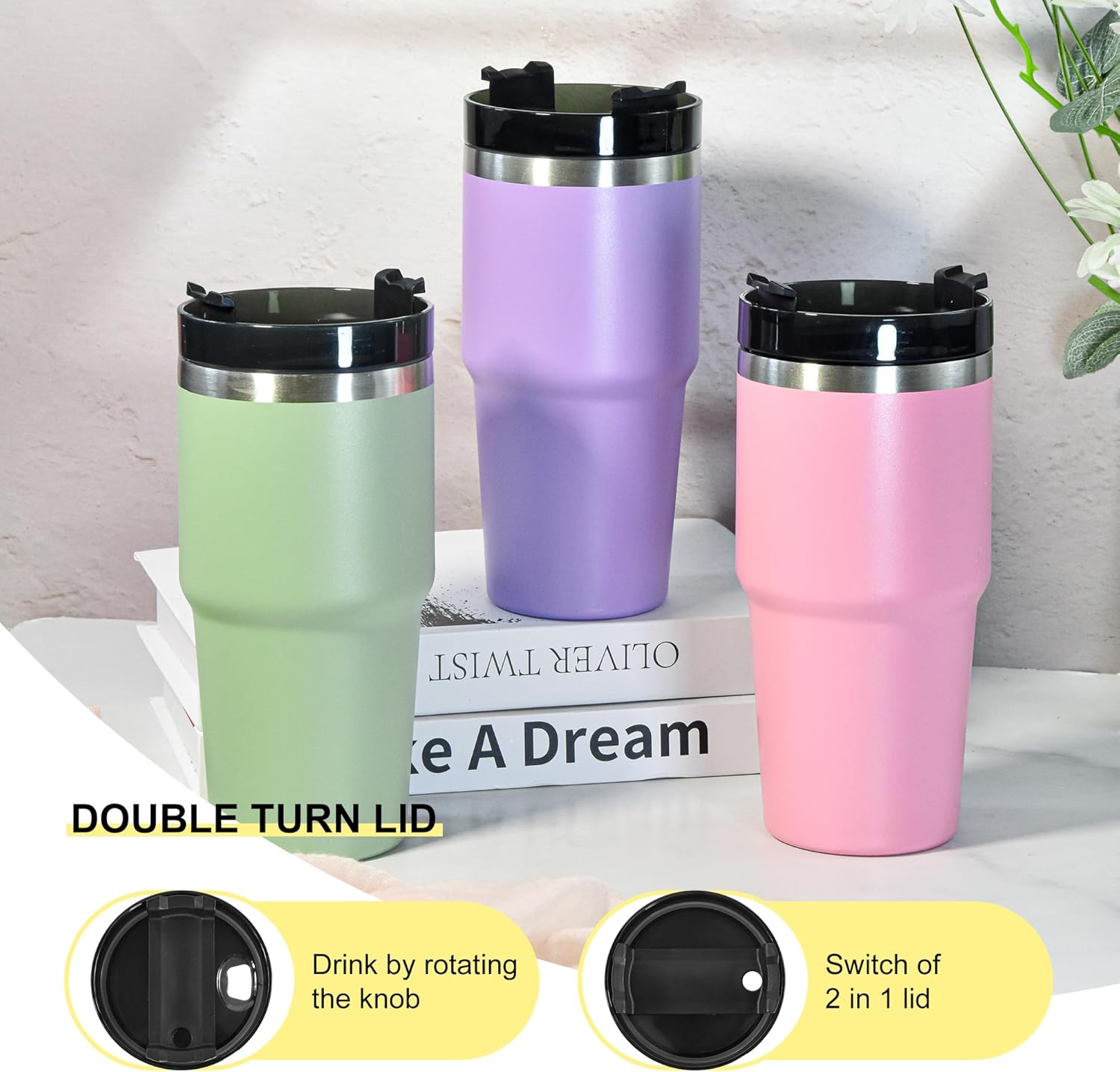 20 oz Tumbler Stainless Steel Tumblers,Reusable Double Wall Vacuum Insulated Coffee Mug for Home, Office, Outdoor Works Great for Ice Drinks and Hot Beverage(Pink) - Image 2