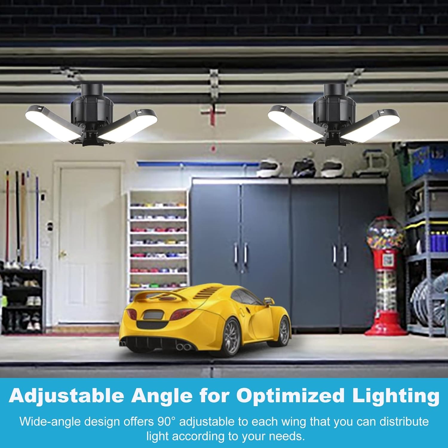 Tор Brаndѕ 2-Pack LED Garage Lights, 80W LED Shop Light 5000K 8000LM Three-Leaf Garage Ceiling Light Fixtures,Adjustable Multi-Position Panels，E26 Base,LED Glow Light for Garage, Workshop Attic and Basement