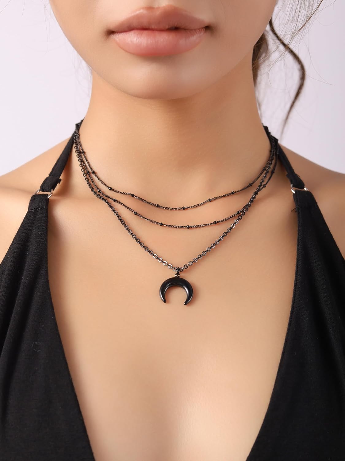 Sacina Layered Crescent Moon Choker, Moon Necklace for Women, Gothic Emo Grunge Necklace, Goth Jewelry, Christmas Jewelry Gift for Women - Image 2