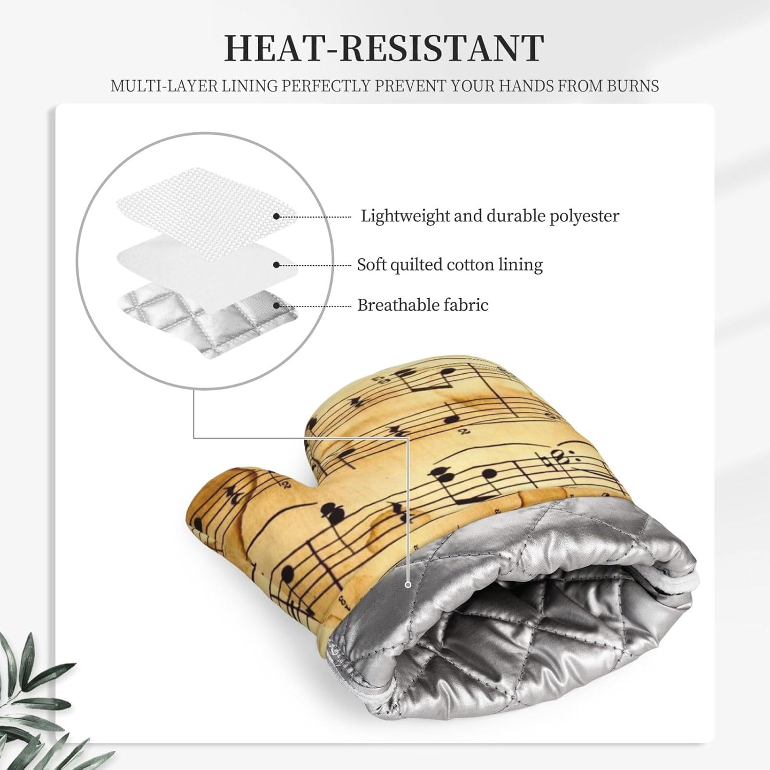 Music Note Print Oven Mitts and Pot Holders Set of 4 Heat Resistant Kitchen Gloves with Silicone Palm Hot Pads for Baking Cooking Grilling BBQ