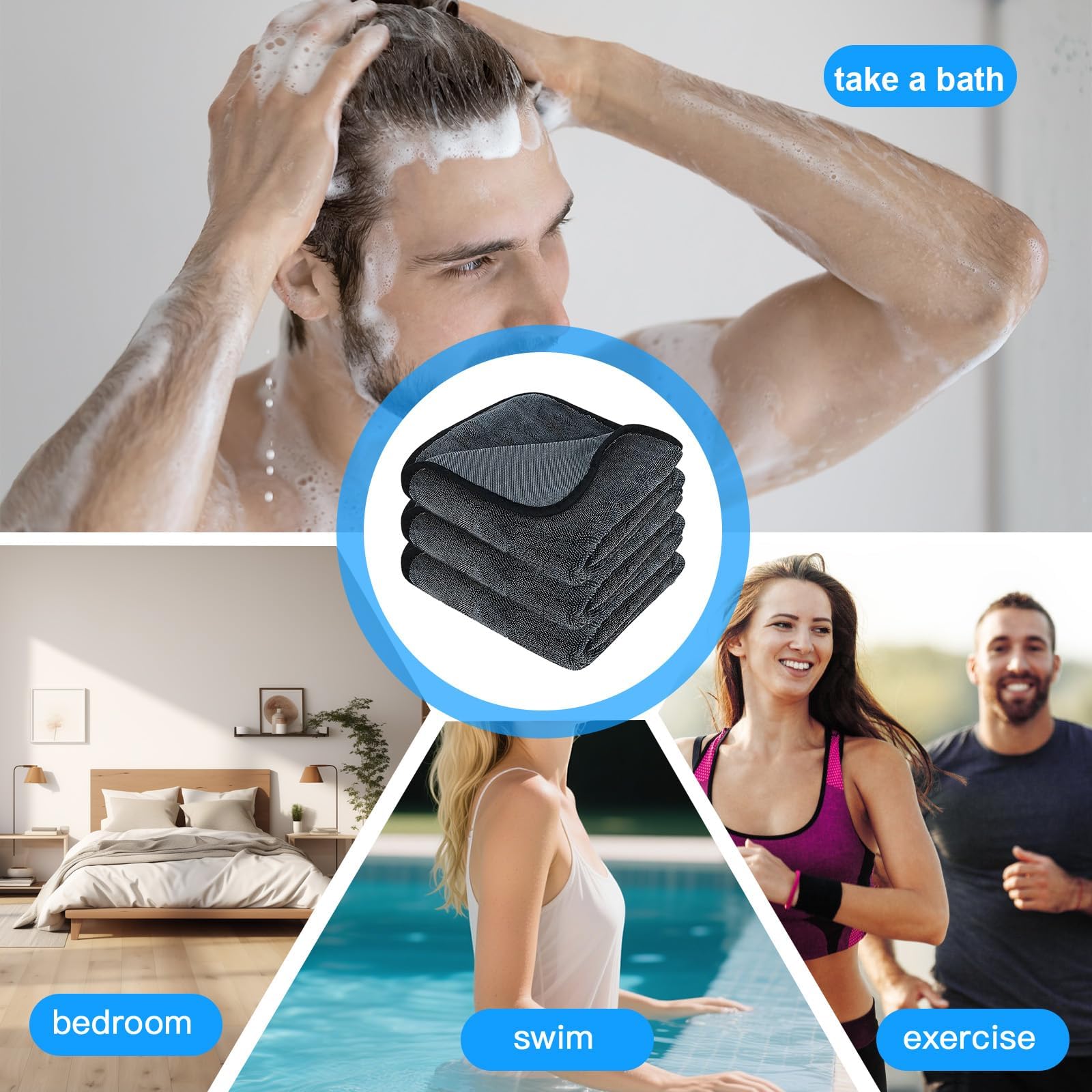 3 Stück Water Ja-ke Wundertuch, Waterjake Ultra-Wipes Trockentuch Dusche, Super Saugfähig, Microfibre Car Cleaning Cloth, Trockentücher