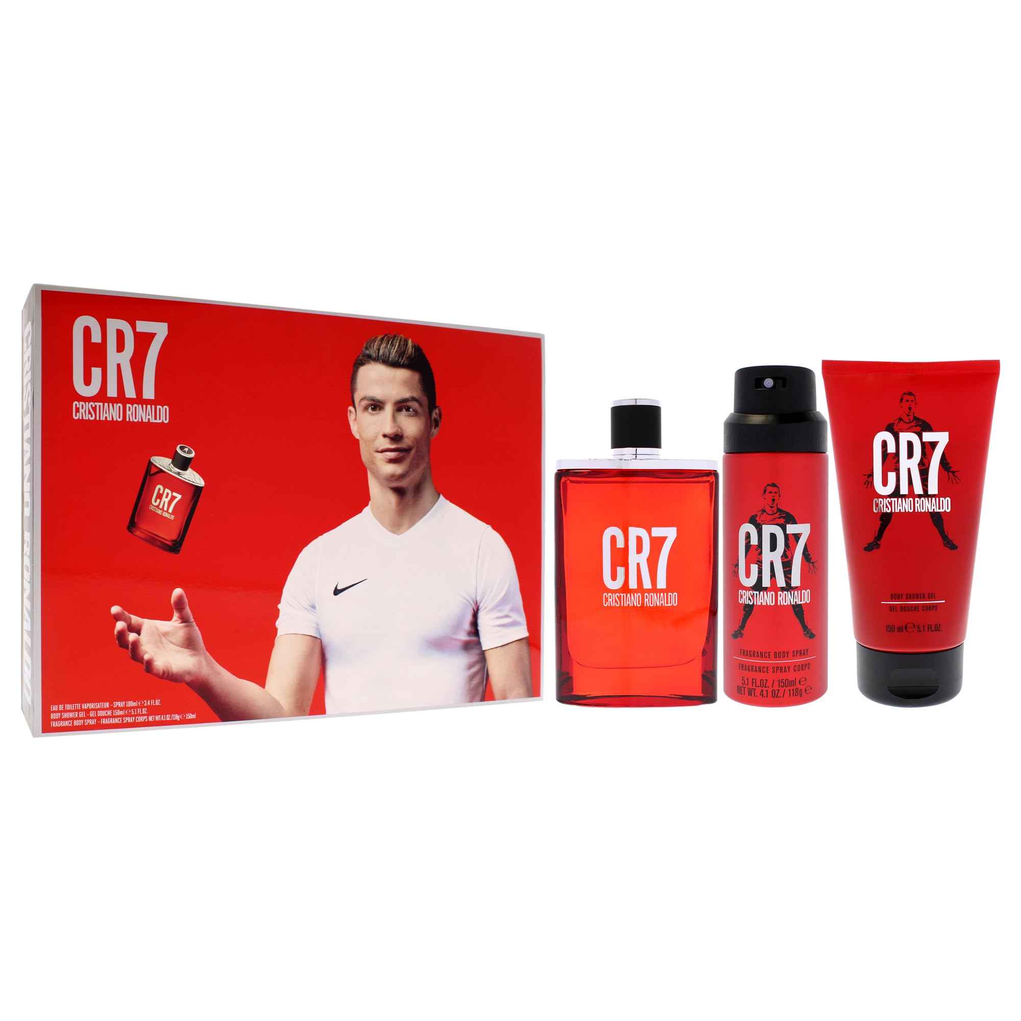 Cristiano Ronaldo Cr7 - Set regalo da 3 pezzi, Eau De Toilette, 100 ml, gel doccia, 150 ml, spray per il corpo, 150 ml