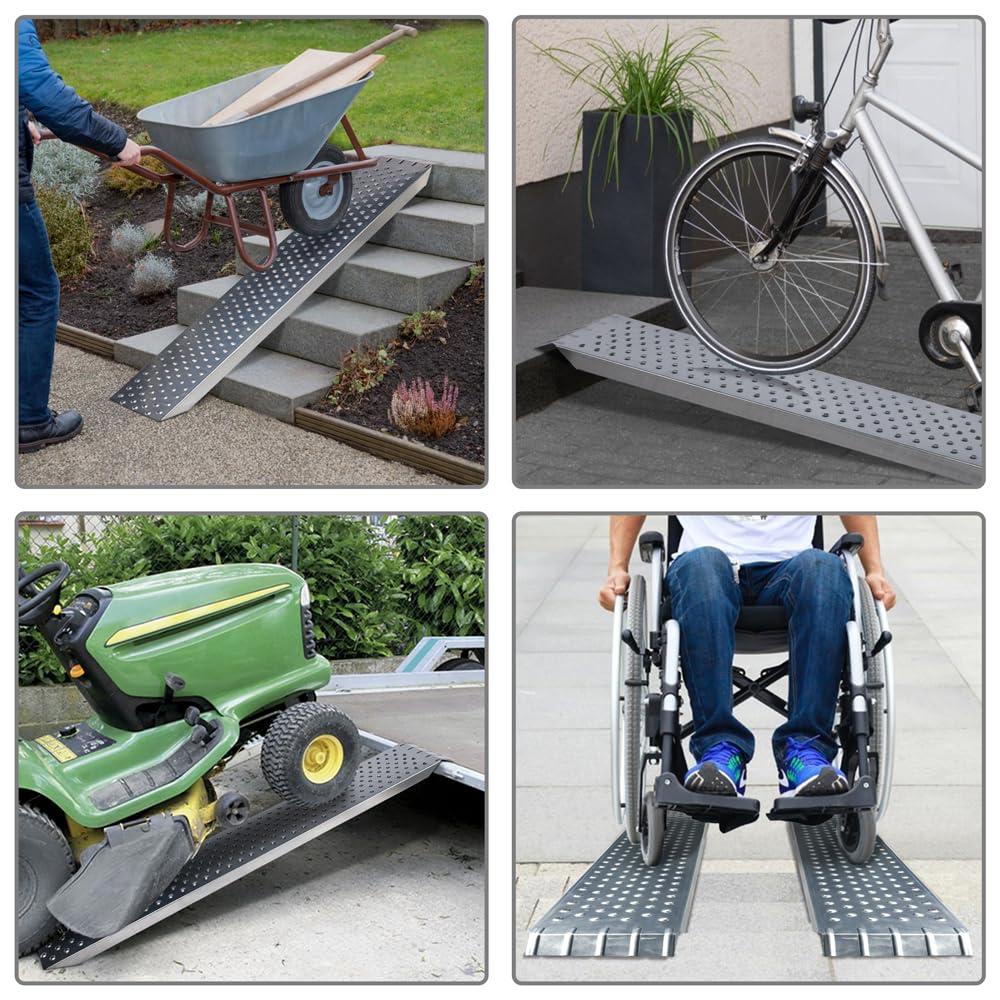 VOUNOT® Rampa di Carico in Acciaio, Due Rampe per Moto, Scooter, Quad, Trattorino, Furgone, Carrello, Carico Massimo 400 kg, 160x23 cm