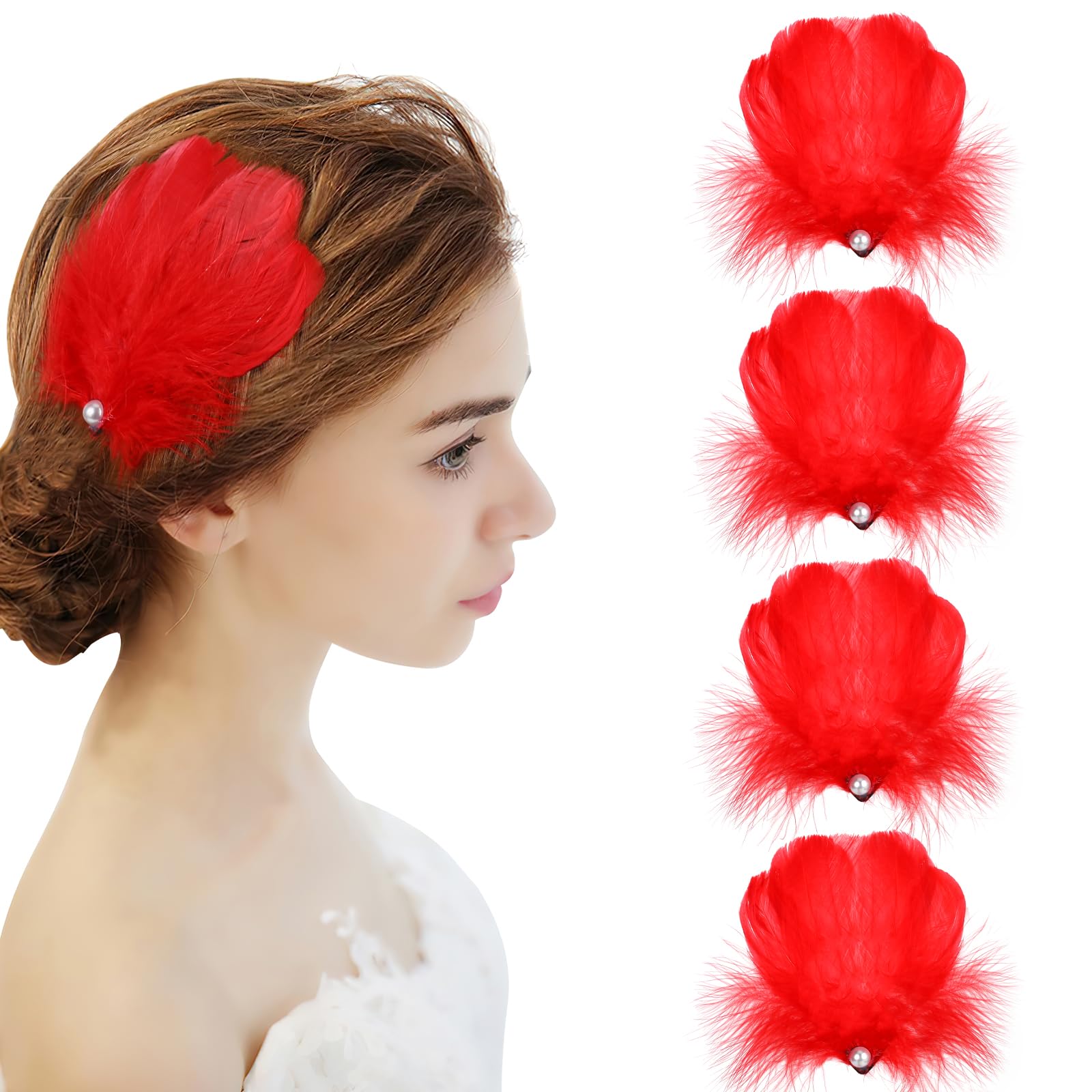 MWOOT 4 Pcs Red Feather Hair Clips
