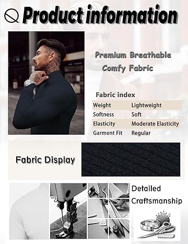 Miniatura 3 de JoZorro Camisetas de Cuello Alto con Capucha para Hombre, Cuello Alto, Cuello de Tortuga, Suéteres de Manga Larga de Algodón Premium para Hombre