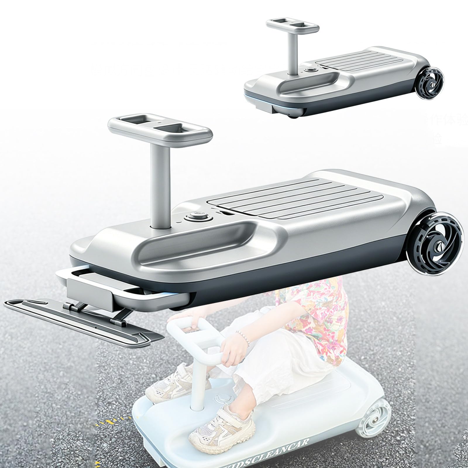 SHAHRYAR Cleaning Go Kart for Kids, Portable Go Kart with Widened Wheelbase & Dual-Row Universal Wheels, Helps Develop Coordination for Kids Ages 3+ Gray
