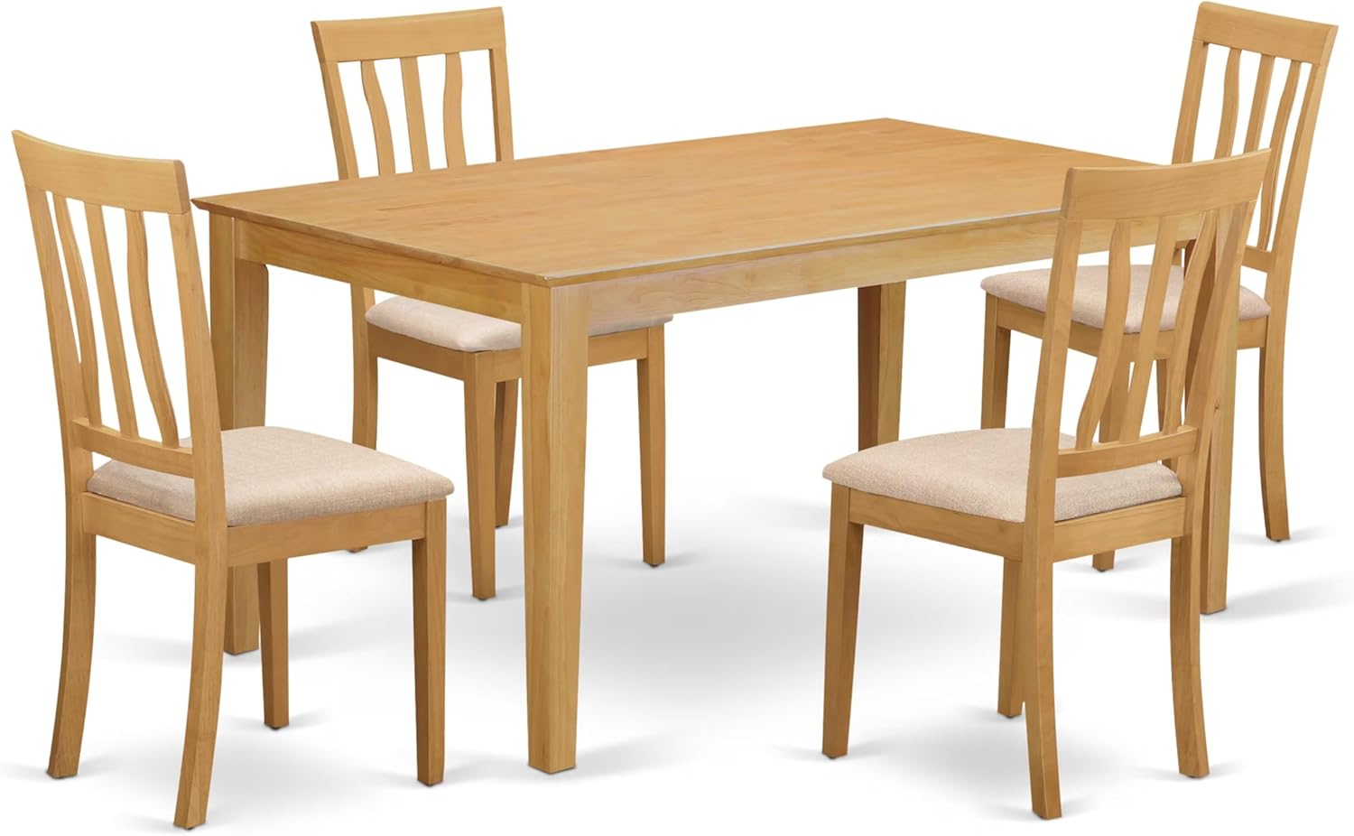 East West Furniture CAAN5-OAK-C 5 Piece Modern Dining Table Set Includes a Rectangle Wooden Table and 4 Linen Fabric Upholstered Chairs, 36x60 Inch, Oak
