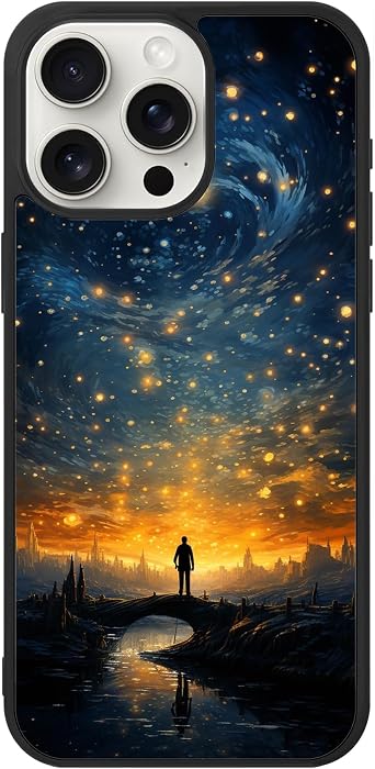 for iPhone 15 Pro Max Case - Soft TPU + PC Phone Case - Bridge Back and Starry Sky Design Case - Drop Protection Phone Case for Women Girls Man