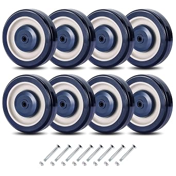 8 Pack Shopping Cart Replacement Wheels Kit, 5" Shopping Cart Replacement Wheels Kit, Carbon Steel Ball Bearing TPU Silent Supermarket Wheels for Supermarket Blue