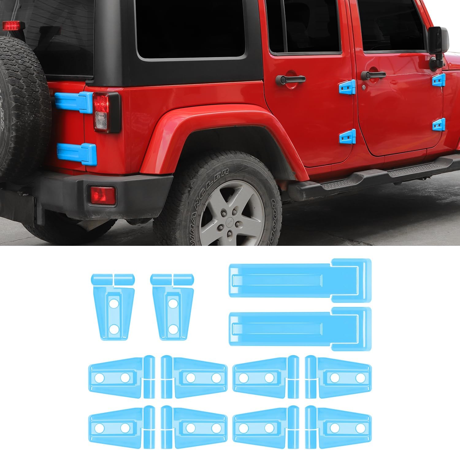 Jimen Compatible with 2007-2018 Jeep Wrangler JK & Unlimited 4 Door, 34PCS Door & Hood Hinge & Tailgate Hinge Cover Trim (Red)