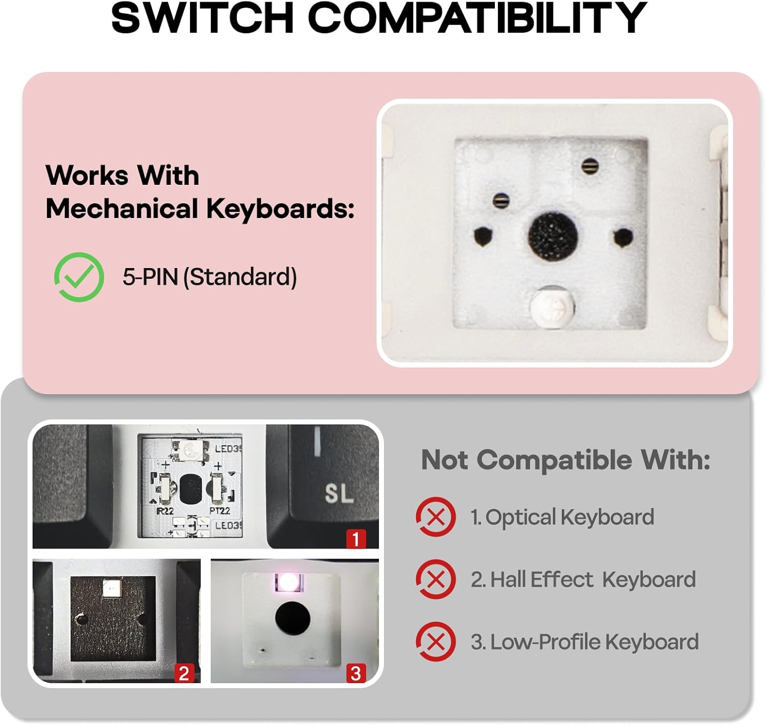 EPOMAKER Roseveil Silent Keyboard Switch for Mechanical Gaming Keyboard, 30PCS, 5-pin, 32gf, Pre-Lubed, Linear Silent, PC Case, LY Stem, Compatible with MX Keycaps (Roseveil Silent)