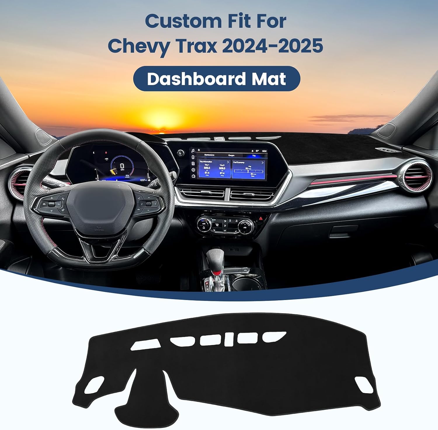 Dashboard Cover Mat Custom Fit for 2024 2025 2026 Chevy Trax Dash Cover Nonslip Dash Mat Protector Sunshade No Glare Black