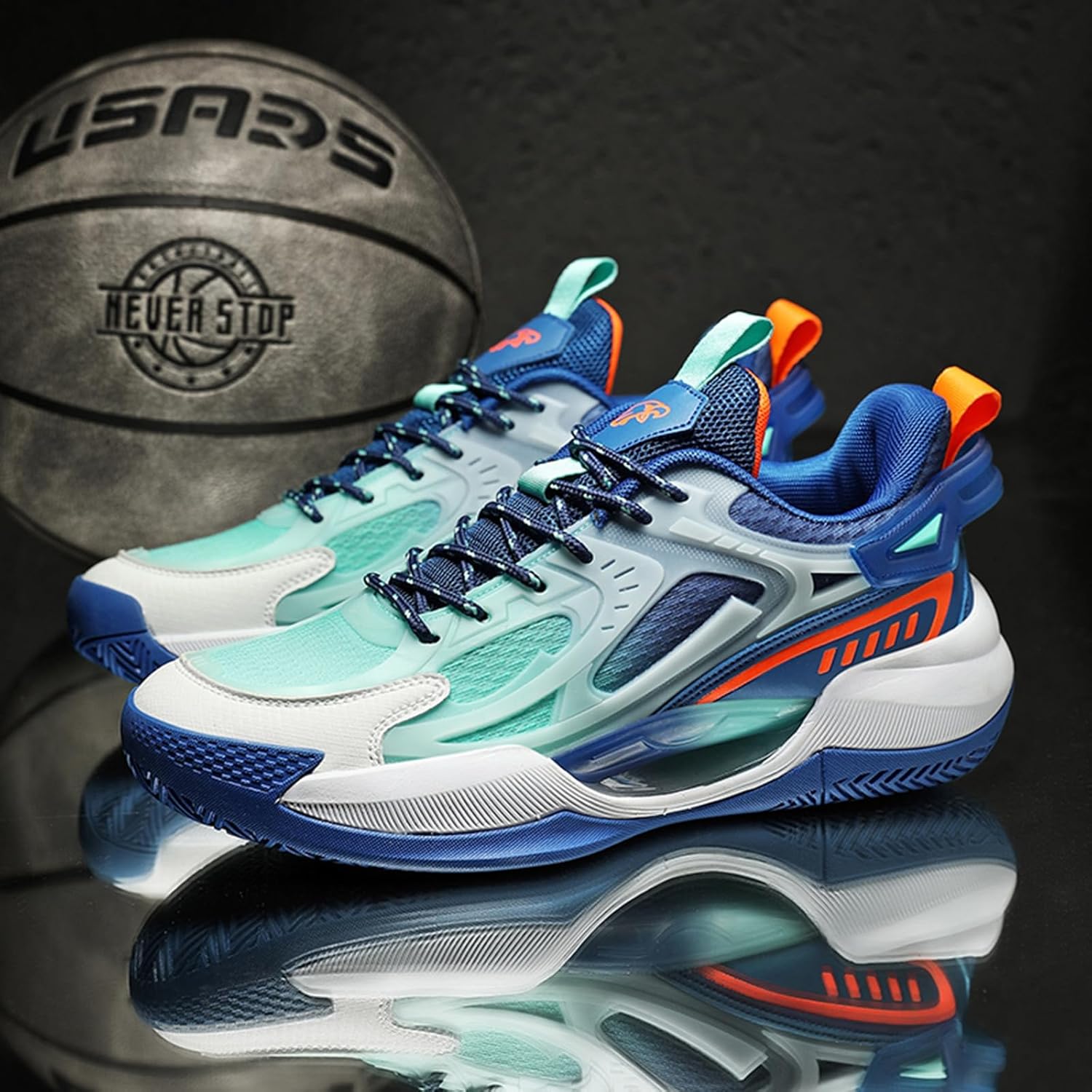 Men's Mesh Breathable Round Toe Lace-Up Fashion Sports Shoes Thick Sole Cushioning Lightweight and Comfortable Basketball Shoes, Suitable for Campus, Running - Image 5