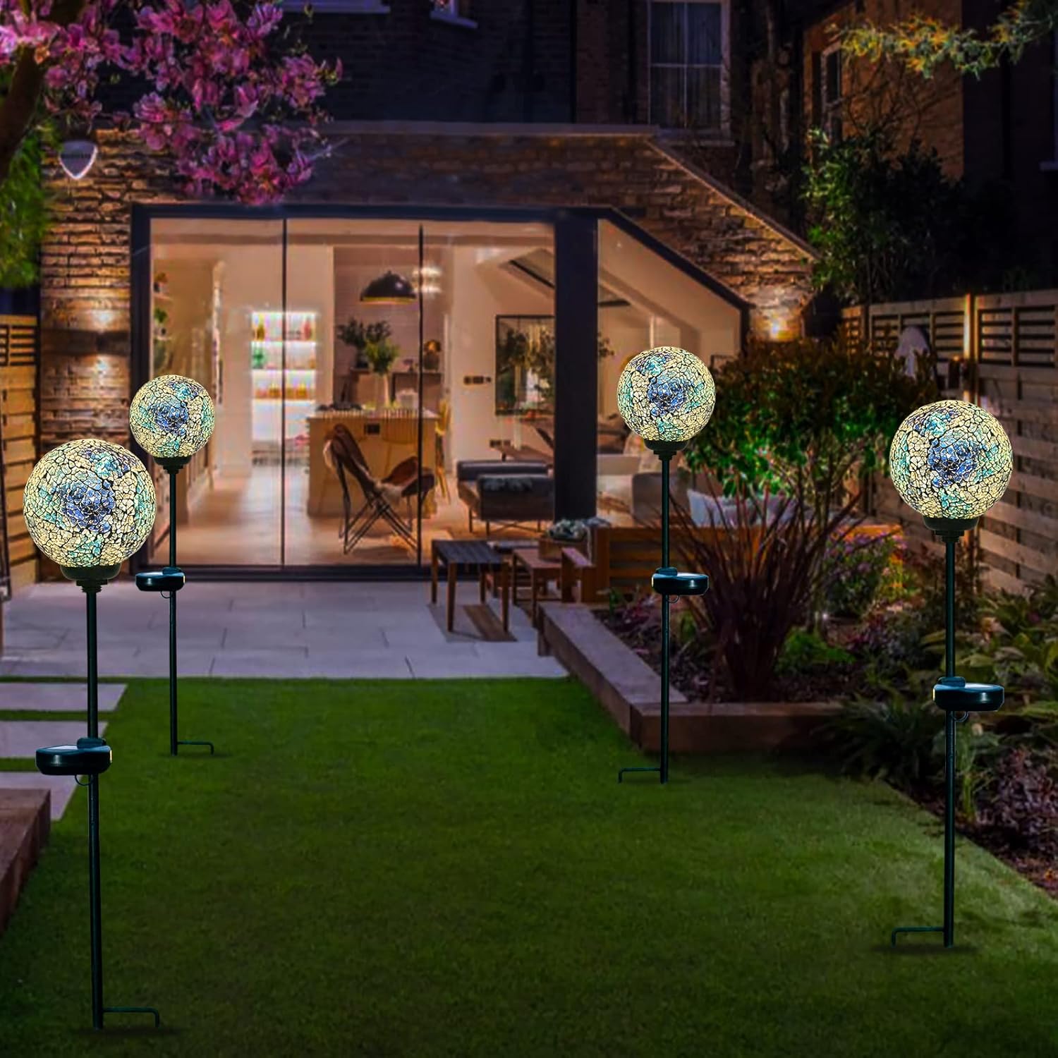 VCUTEKA Mosaic Solar Light, Solar Garden Decorative Lights Outdoor Waterproof LED Pathway Stake Light for Landscape Patio Yard Deck Walkway Decoration, 2 Pack