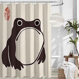 Linen Unimpressed Frog Shower Curtain Cute for Bathroom Bathtub Heavy Duty 230GSM Textured Fabric Linen Shower Curtain Set Funny Animal Design Modern Farmhosue