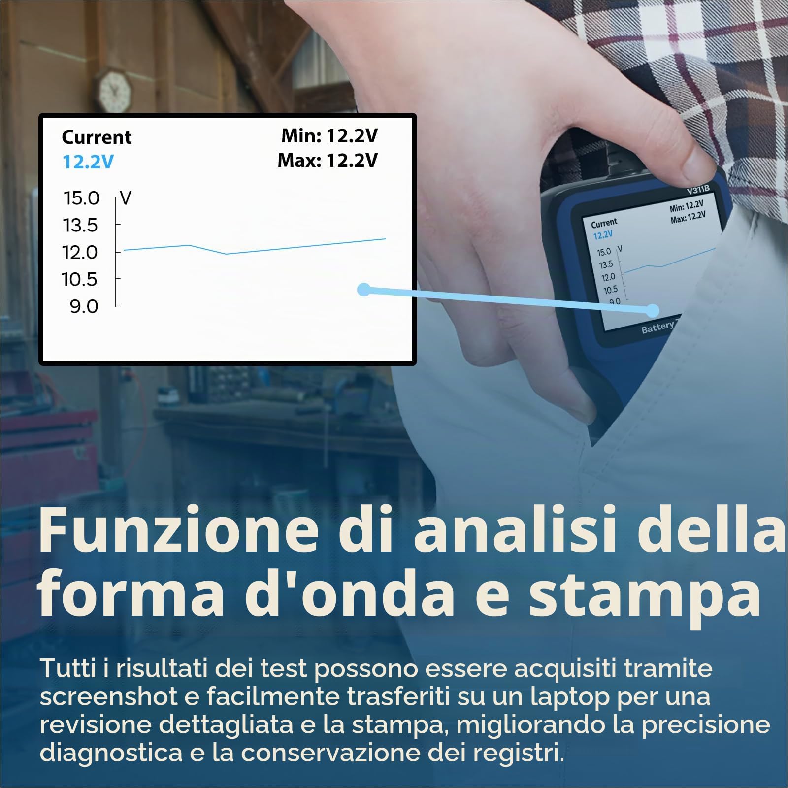 Tester per Batteria Auto di MMOBIEL – Upgraded 12V Analizzatore Digitale Test Strumento con Display Colori - Tester Carico 100-2000 CCA - Salute della Batteria, Avviamento e Carica Controllo per Auto