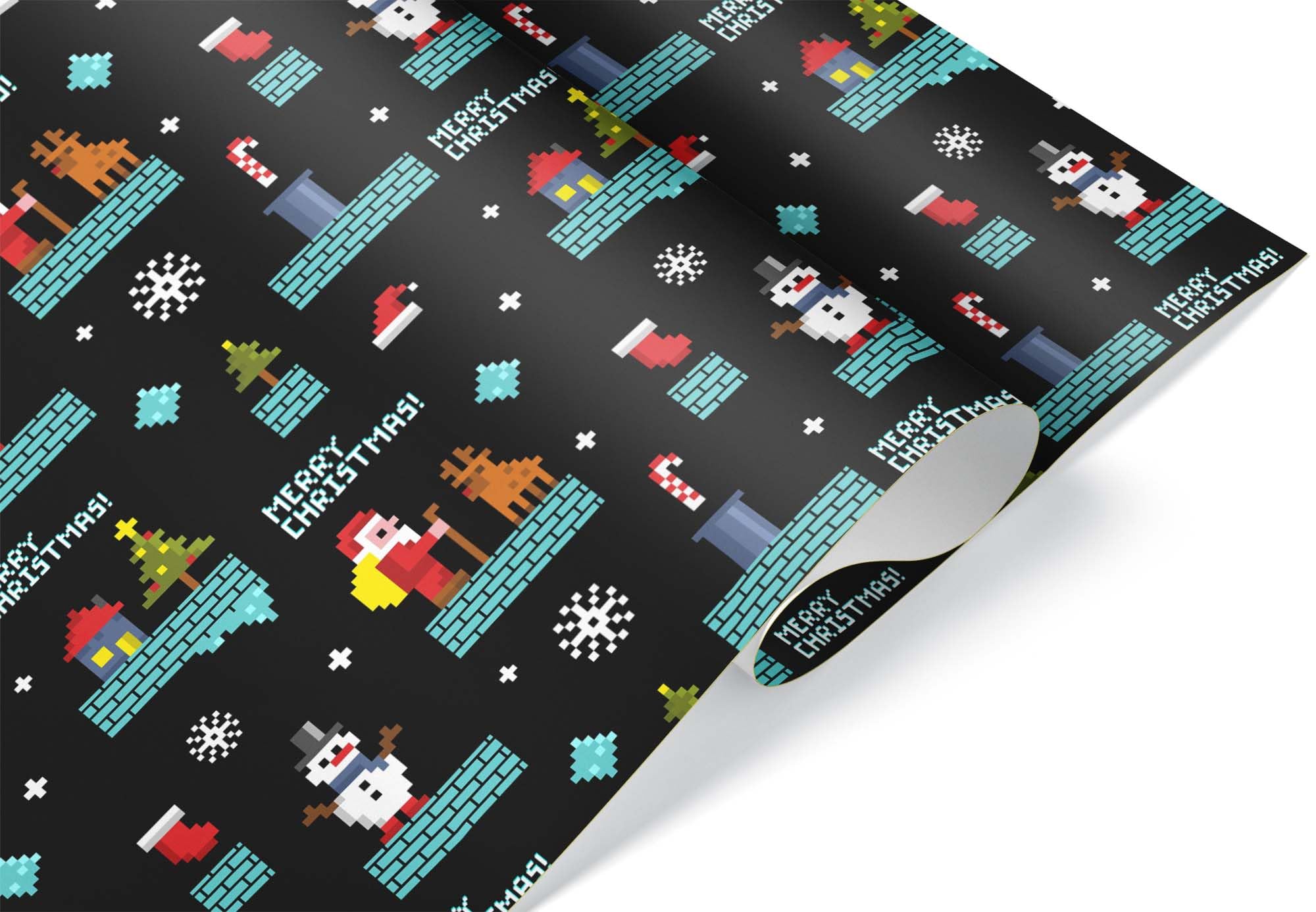 Giftini Video Game Gift Wrap, Gaming Wrapping Paper, For Arcade Lovers, Gamer Theme Party Decor Winter Holiday Present (Santa VG, 12 foot x 30 inch