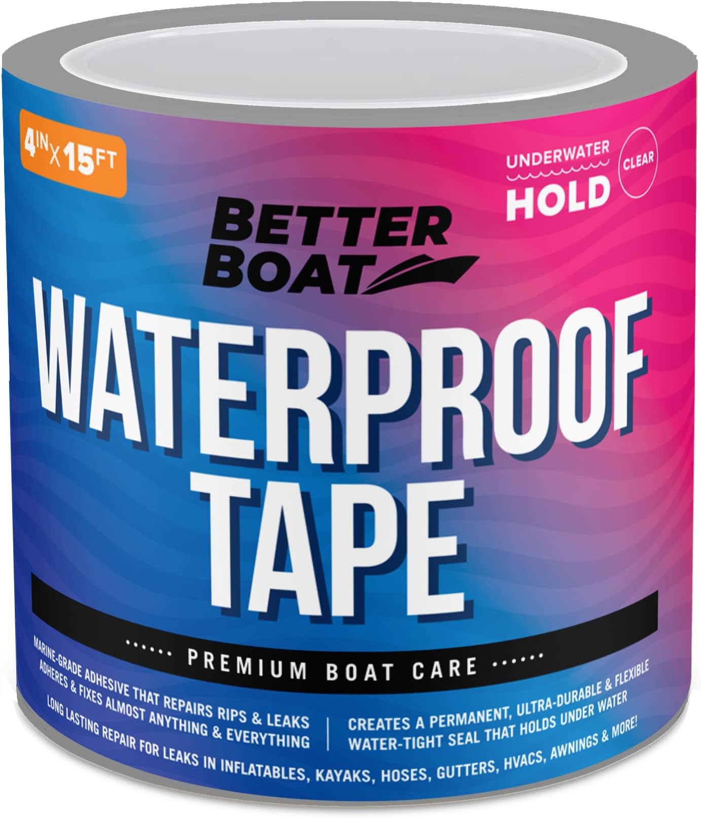 Clear Waterproof Tape for Leaks Heavy Duty Marine Grade Seal Tape, 15 ft x 4 in, Invisible Repair, Pools, Shower, Windows