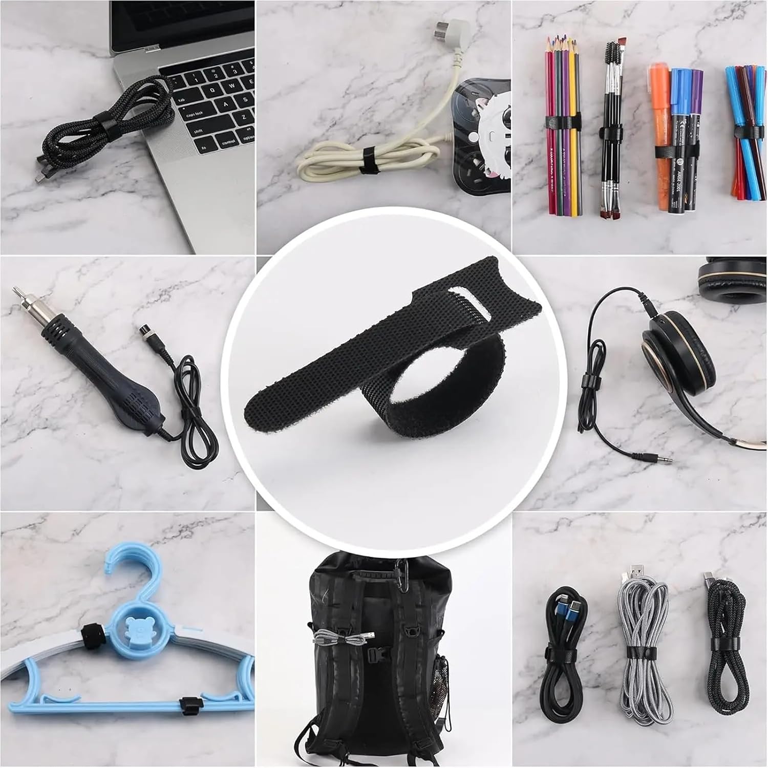 Cable Ties 100pcs Releasable Cable Ties Black Nylon Loop and Hoop Fastener Tape Cord Straps Wire Organizer Bundling Wrap Tie for Home Office School