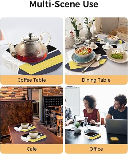 Miniatura 5 de Juego de 6 manteles individuales redondos para mesa de comedor, diseño geométrico abstracto, manteles individuales circulares lavables de tejido
