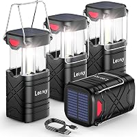 LETMY 4 Pack Rechargeable Solar Camping Lanterns - 600 Lumen LED Hurricane Lights, 3 Power Ways, Collapsible for Emergency & Outdoors