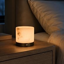 Vikua Alabaster Stone Touch Lamp, Cordless Night Light, Ivory White