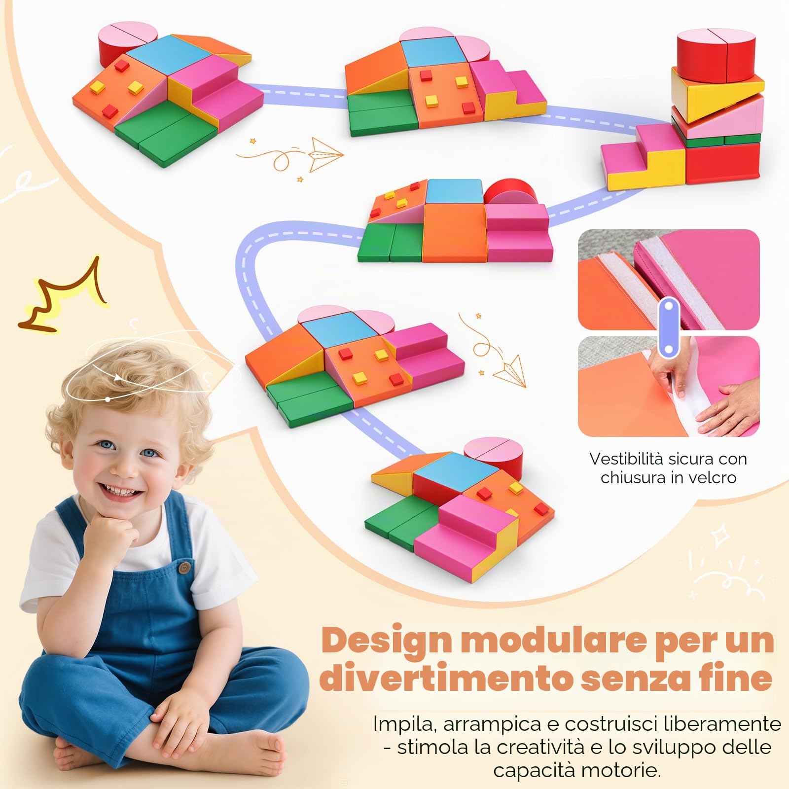 Set di 7 blocchi da arrampicata in schiuma morbida per interni per bambini