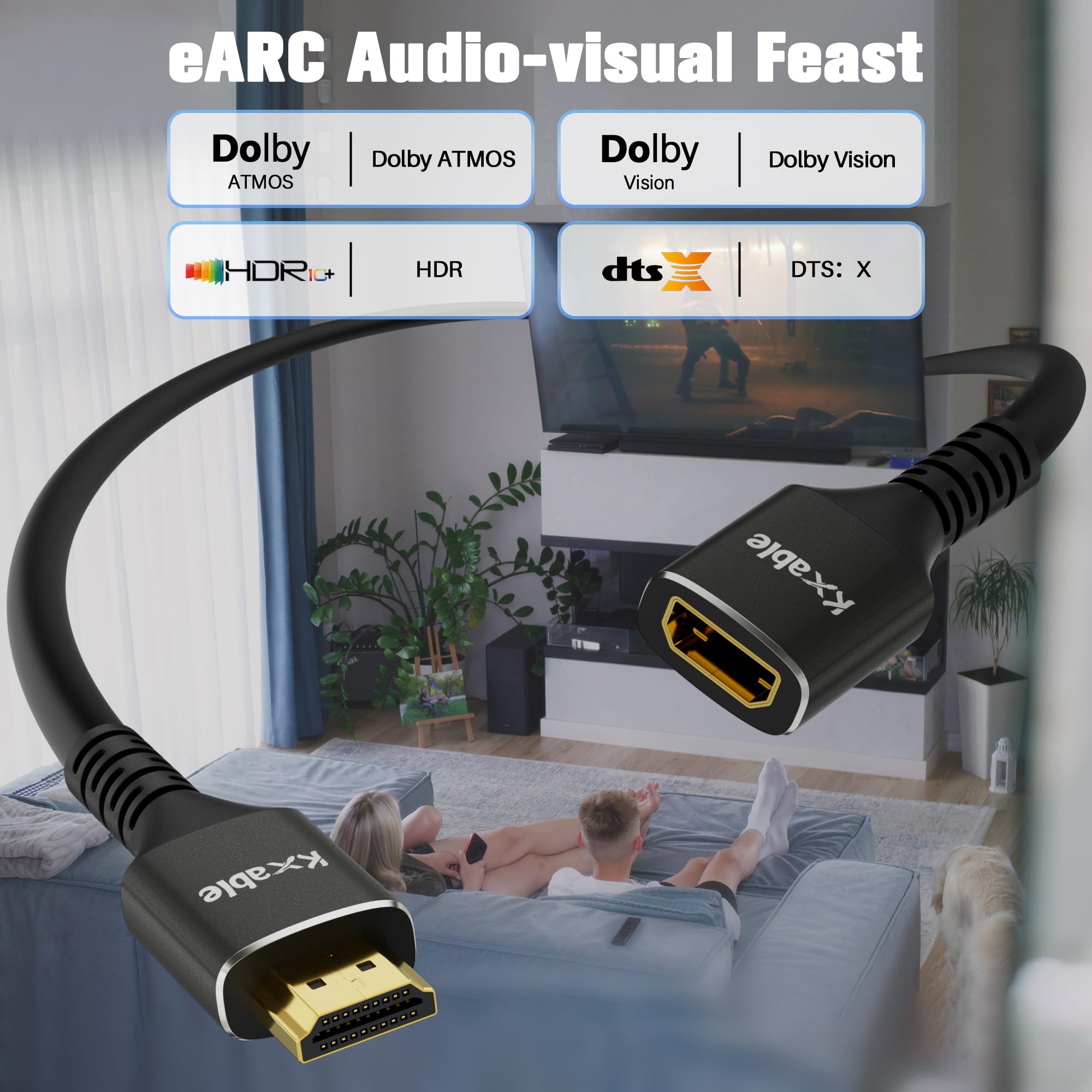 Cable de extensión HDMI 8K de 30 pies, HDMI 2.1 de ultra alta velocidad macho a hembra, conductor OFC de 24 AWG, compatible con Roku TV Stick PS5 PS4 Xbox Laptop PC Player Google Chromecast Wii U HDTV