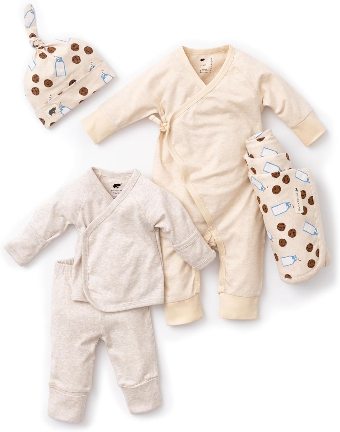 MONICA + ANDY Hello Baby Cuddle Box, Organic Cotton Newborn & Infant Baby Gift Set, One Piece, Cap & Swaddle