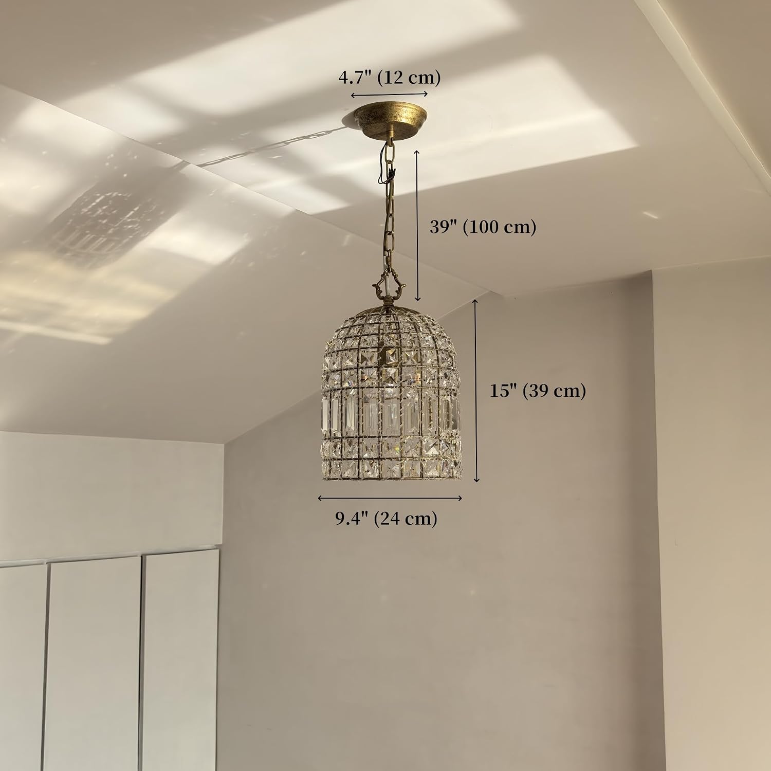 Vintage Crystal Pendant Light Antique Gold 1 Light Bird Cage Crystal Hanging Pendant Lighting for Kitchen Island Farmhouse Mini Glam Chandelier
