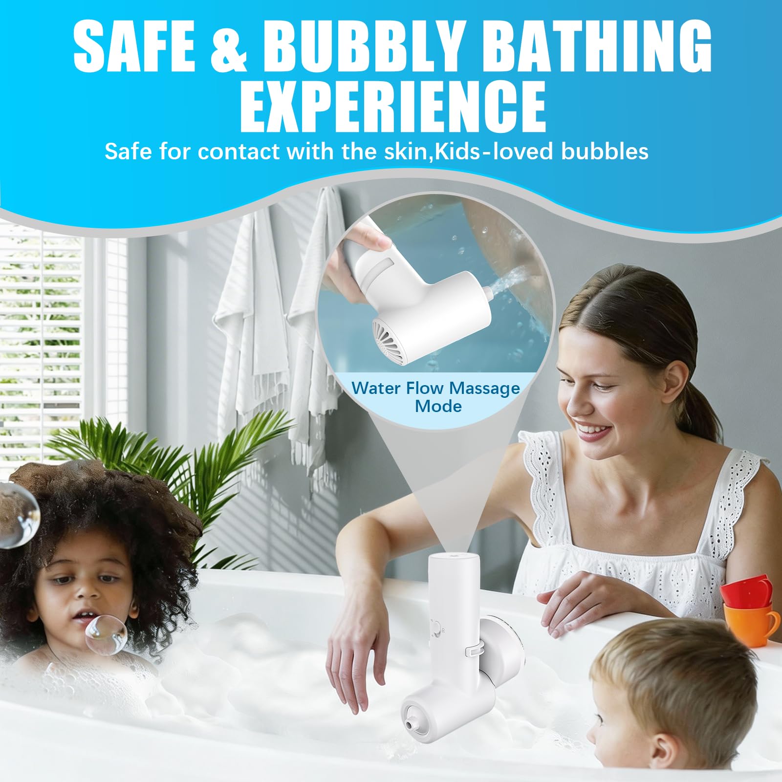 Getti per Vasca, Getti per Vasca da Bagno per Spa Portatile Senza Fili da 2600 mAh con Doppia Modalità di Idroterapia Flusso D'acqua a 3 Livelli e Testina di Spruzzo Regolabile a 360°