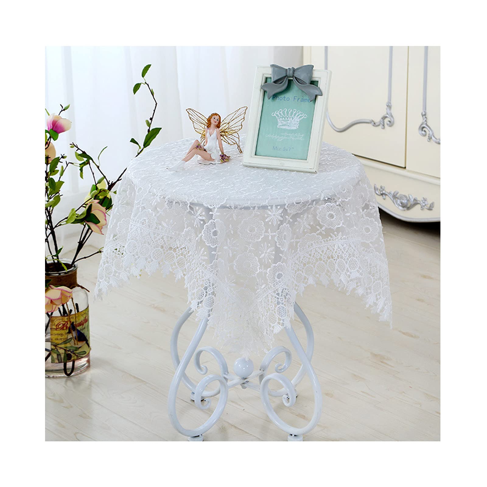 OPFdfhDFH Tablecloths, Floral Embroidered Tablecloth,Macrame Fabric Table Cloths for Parties,Dust-Proof Cover for Dining Party Wedding-C 150x150cm(A,130x180cm(51x71inch))