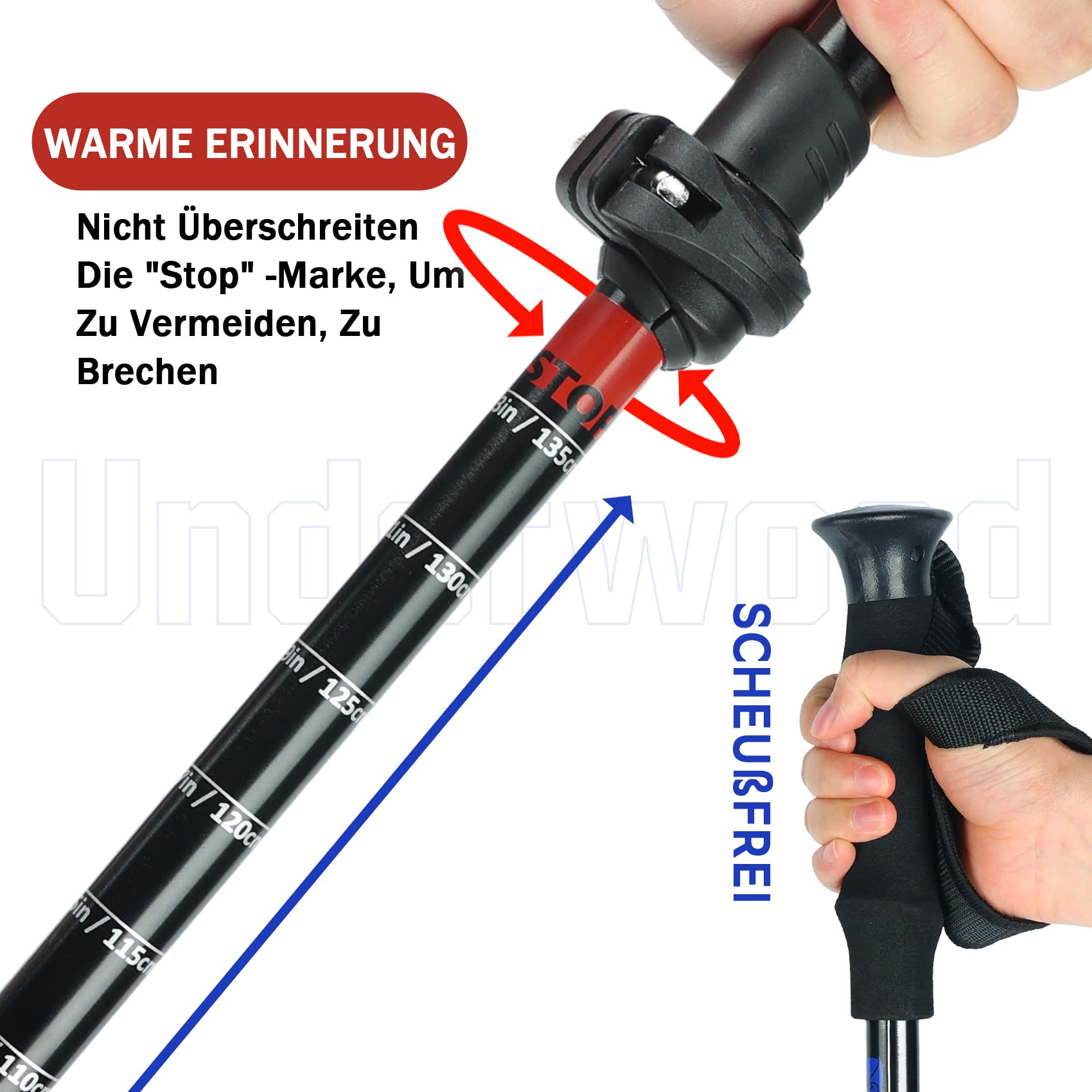 Nordic Walking Stick für Damen und Herren, Teleskop 2 Stück Wanderstöcke für Trekking, Aluminium Wanderstock, 60-135 cm Trekkingstöcke für Kinder, Adult, Verstellbar Wanderstöcke