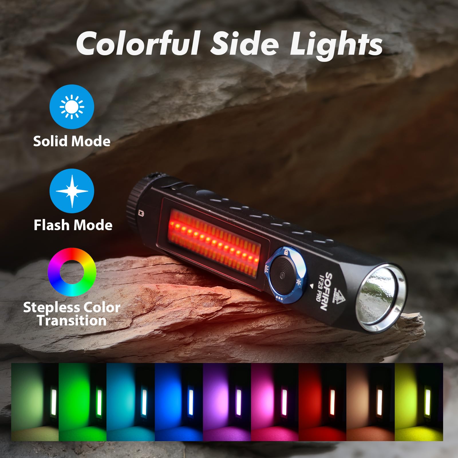 Sofirn IF23PRO Linterna LED USB C recargable 5000 lúmenes extremadamente brillante linterna EDC linterna con imán RGB para búsquedas senderismo camping